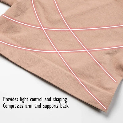 Upper Arm Shaper Post Surgical Slimmer Compression Sleeves Posture Corrector Tops Shapewear for Women 3/4 Sleeve Crop Top Nude