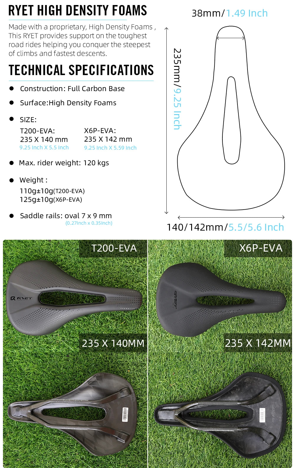 RYET 3D Printed Bike Carbon Saddle 140mm 142mm Super Light Road MTB Racing EVA Saddles Bicycle Seat Cushion Cycling Seating Part
