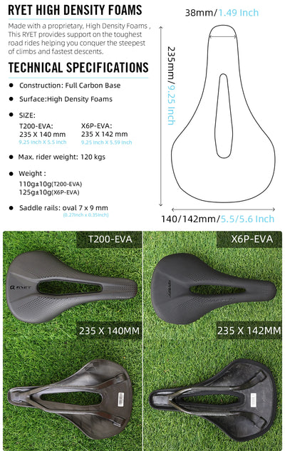 RYET 3D Printed Bike Carbon Saddle 140mm 142mm Super Light Road MTB Racing EVA Saddles Bicycle Seat Cushion Cycling Seating Part