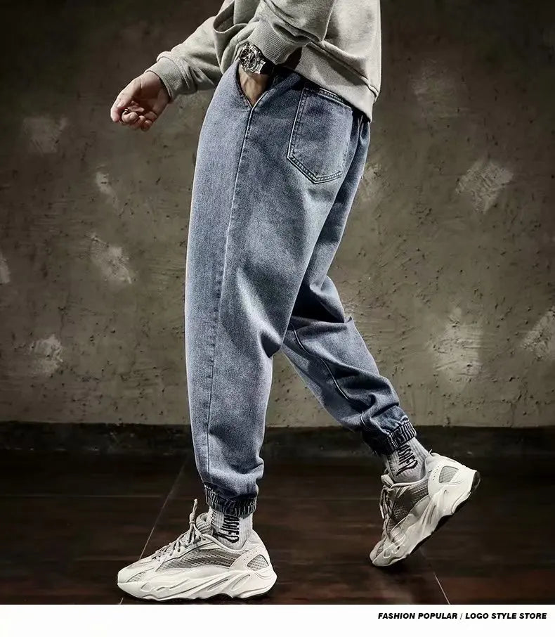 Spring Designer Fashion Men Jeans Retro Black Gray Vintage Casual Denim Harem Pants Ripped Jeans Men Wide Leg Taper Men Jeans
