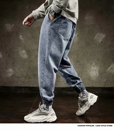 Spring Designer Fashion Men Jeans Retro Black Gray Vintage Casual Denim Harem Pants Ripped Jeans Men Wide Leg Taper Men Jeans