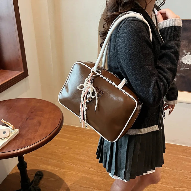 Designer Bowling Tote Women's Oversized Shoulder Bag, High-Capacity Office Handbag, Fashionable Minimalist Crossbody Purse