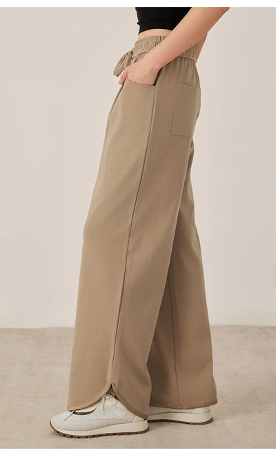 KL7523369 Women's Wide Leg Lounge Pants Cotton Blend Drawstring Waist Casual Fall Clothing