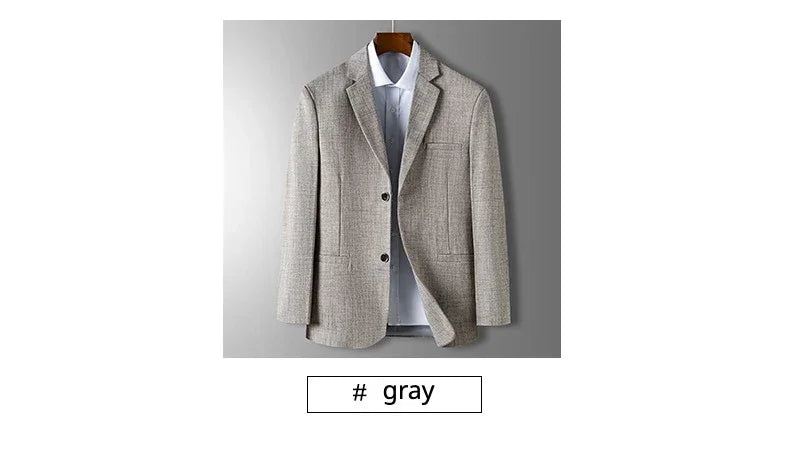 Spring Autumn Men's Blazer Luxury Plaid Jacquard Casual Suit Jacket Gray Blue Beige Loose Male Coat Costume Homme