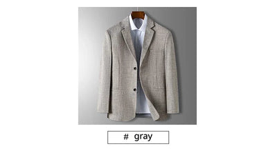 Spring Autumn Men's Blazer Luxury Plaid Jacquard Casual Suit Jacket Gray Blue Beige Loose Male Coat Costume Homme
