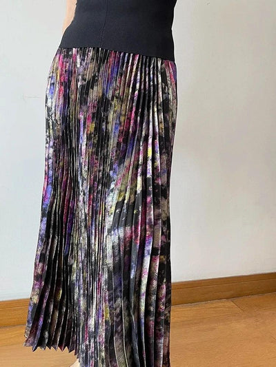 Shiny Colorful Luxury High Waist Midi Skirt 2025 Spring/Summer Fashion Trends Elastic Waistband Pleated Skirt Old Money Style