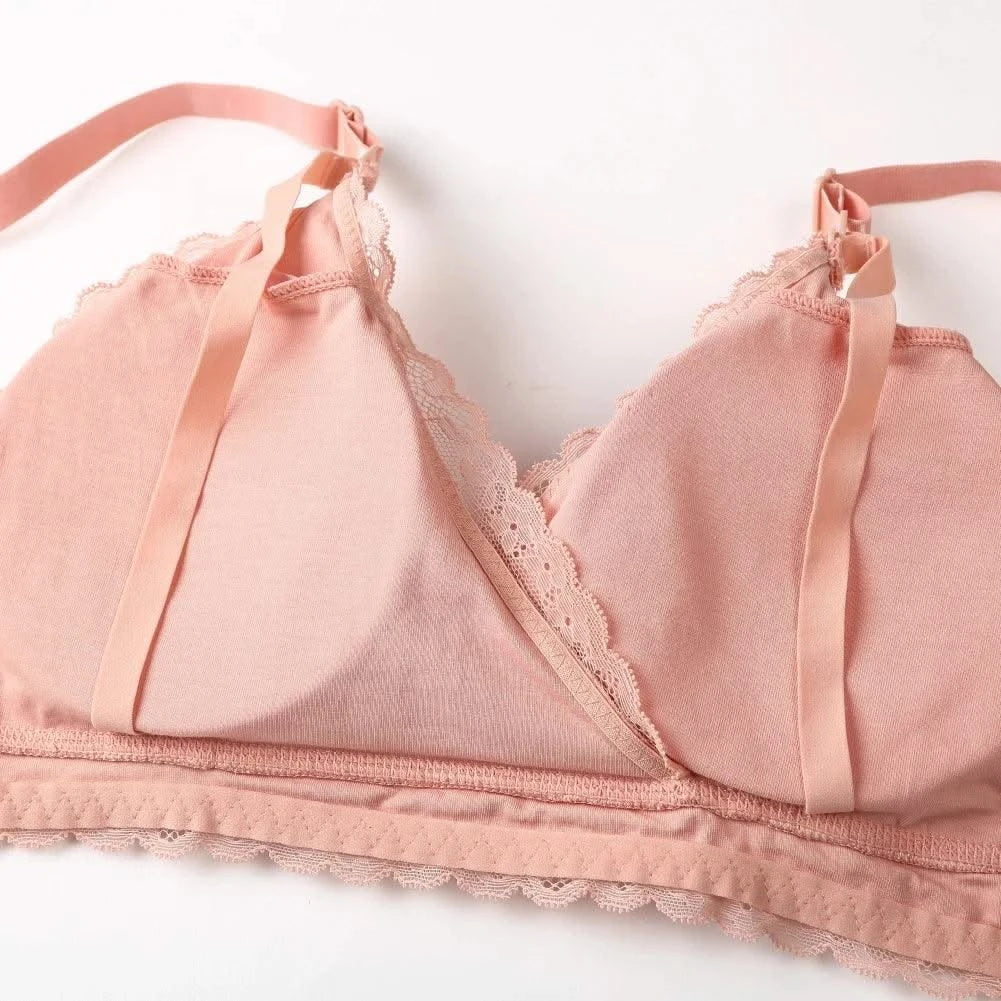 Lace Breastfeeding Maternity Nursing Bra For Pregnant Women Lightly Padded Wireless Adjustable Double Strap Lingerie S-2XL