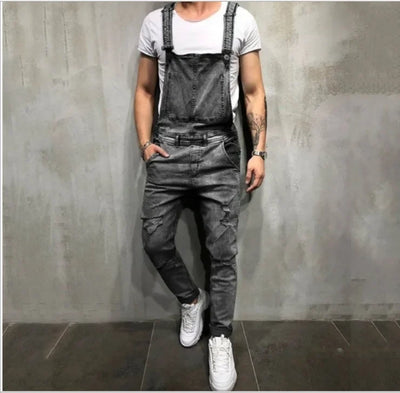 Men's Spring and Autumn Jeans, New Style Retro Casual All-match Ripped Dungarees, Fashionable High Street Trendy Brand Dungarees