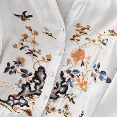 3/4 Sleeve Cotton Linen Shirts For Women 2025 Summer Boho Retro Embroidered Tops Dressy Casual Trendy Vacation Blouse Y2K Tops