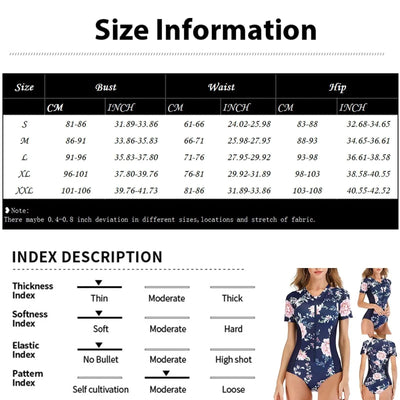 Women's One-piece Fashion Surf Short Sleeve Wetsuit With Chest Pad No Steel Bra Swimsuit Floral Printed Skinny Zipper Swimwear