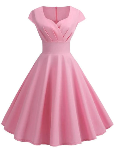 Women Vintage Pin Up Summer Dress | Casual Retro Elegant Midi Sundress |Hepburn Rockabilly Party Dress