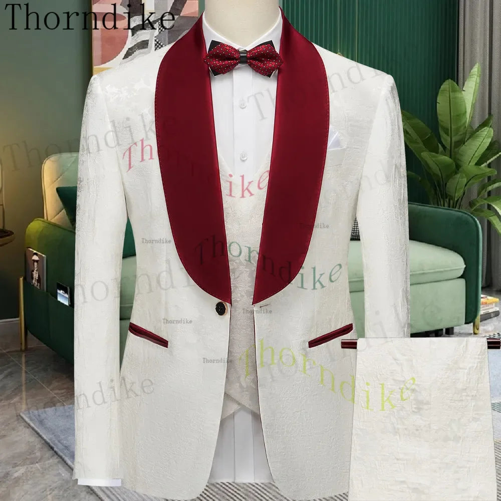 Thorndike Hot Sell Khaki Plaid Custom Made Classic Groom Tuxedo Groomsmen Best Man Suit Wedding Men's Blazer+Vest+Pants Costume