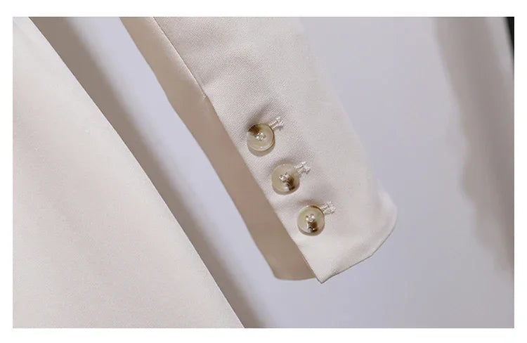 Women's Dress Double Breasted Elegant Dresses for Women 2025 Autumn Off white Dress Belt Knee-Length Solid Fashion Woman Clothes