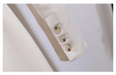 Women's Dress Double Breasted Elegant Dresses for Women 2025 Autumn Off white Dress Belt Knee-Length Solid Fashion Woman Clothes