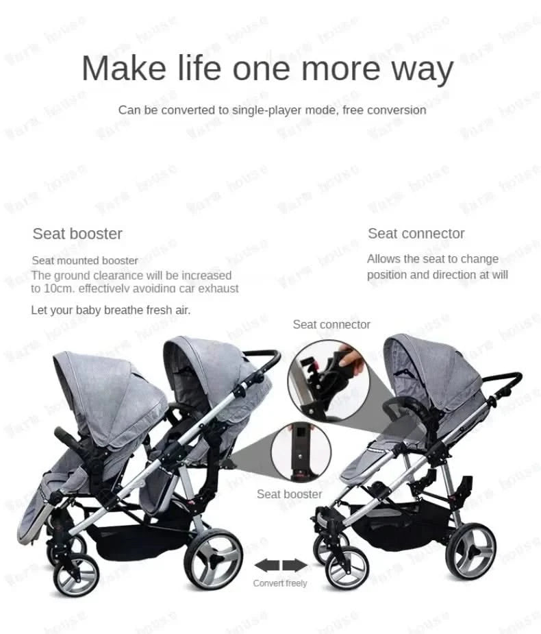 Twin Baby Stroller  Foldable, Two-way  Multifunctional Twin Baby Stroller,High View Baby Stroller Adjustable Armrests