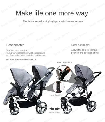 Twin Baby Stroller  Foldable, Two-way  Multifunctional Twin Baby Stroller,High View Baby Stroller Adjustable Armrests