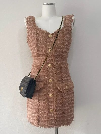 High Quality Luxury Small Fragrance Tweed Dresses For Women 2023 Summer Sweet Short Dress Party Vestidos Robes roupas feminina