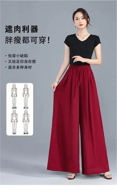 Women's Wide-leg Pants Spring Summer New High-waisted Slim Straight Pants New Chinese Style Draped Loose Fashionable Skirt Pants