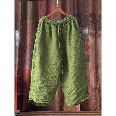 Women Cotton Linen Natural Fabric Pants Femme Elastic Waist Drawstring Summer Fashion Japanese Casual Pants Wide Leg Trousers