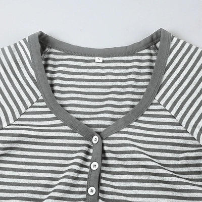 Korean Style Stripe Patchwork Women T-Shirts Short Sleeves Slim Fit Simple Causal Office Lady Clothing