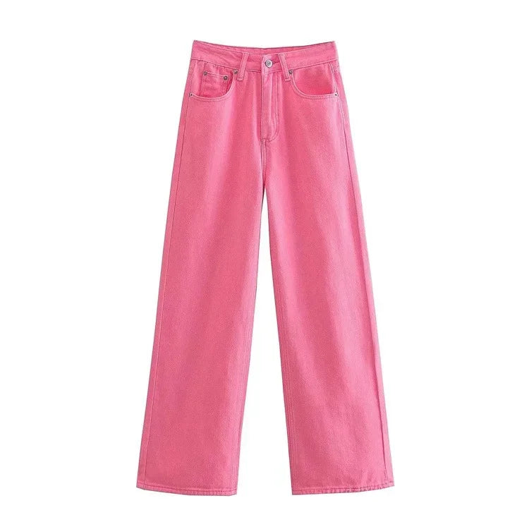 High-waist Plus-size Women Jeans Loose Small Person Straight Crotch Versatile Slimming Trousers Cotton Material