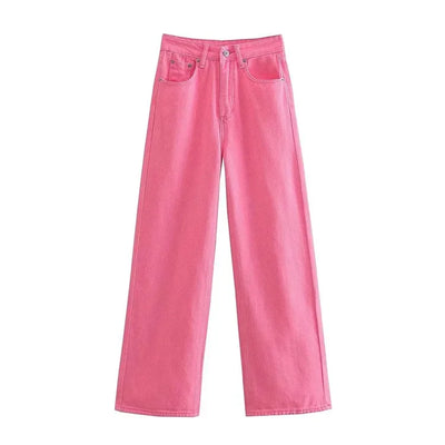 High-waist Plus-size Women Jeans Loose Small Person Straight Crotch Versatile Slimming Trousers Cotton Material