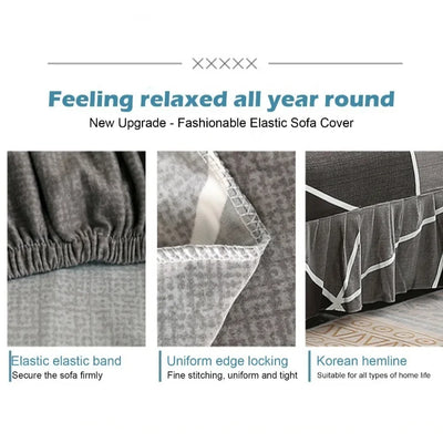 1/2/3Seater Sofa Bed Cover with Skirt Elastic Printing Seat Cover Armless Sofa Bed Cover Sofa Covers for Living Room Home Decor