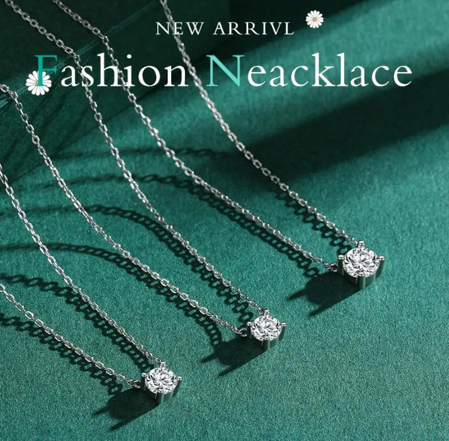 1CT 2CT 3CT Moissanite Pendant Necklace For Women Original 925 Silver Chains Solitaire Drop Necklaces Bridal Fine Jewelry