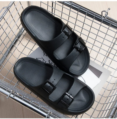 Women's Slippers Fashion Thick Sole Double Buckle Sandals Men Pool Beach Garden Quick Dry Open Toe Indoor Outdoor Shoes