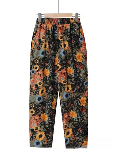 Fashion Printed Cotton Linen Harem Pants for Women 2025 Summer Casual High Waist Calf-Length Loose Trousers Female Streetwear