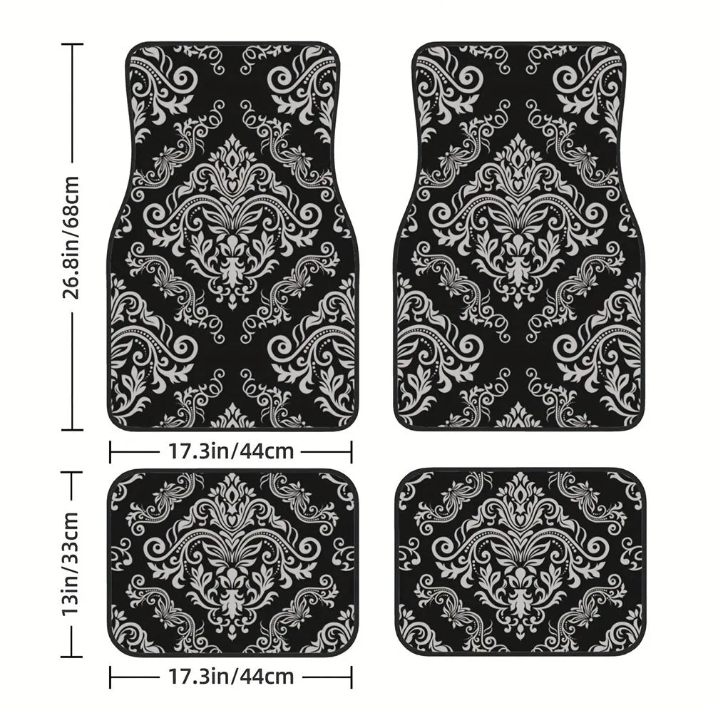 4 Pcs Car Floor Mats Bohemian Pattern European Ethnic Auto Rubber Carpet Universal Interior Accessories for Front and Rear Seats
