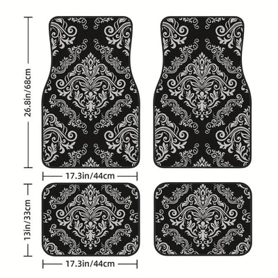 4 Pcs Car Floor Mats Bohemian Pattern European Ethnic Auto Rubber Carpet Universal Interior Accessories for Front and Rear Seats