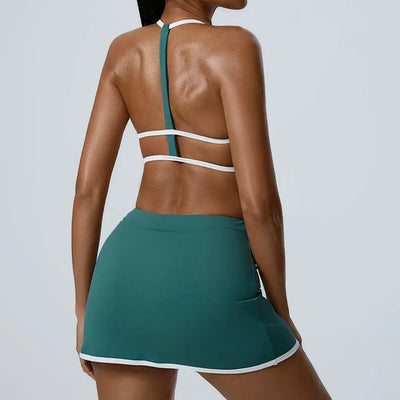 Women Yoga  Workout Set Bra and Shorts Two Piece Patchwork Open Sexy Back Elastic Fitness Sexy Yoga Outfit Sport  Women