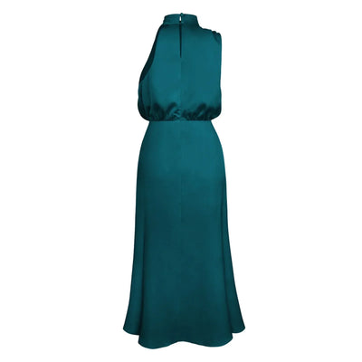 2025 Spring/Summer Long Dress for Women High Waist Halter Satin Sleeveless Dress Fashion Elegant Solid Evening Party Dresses