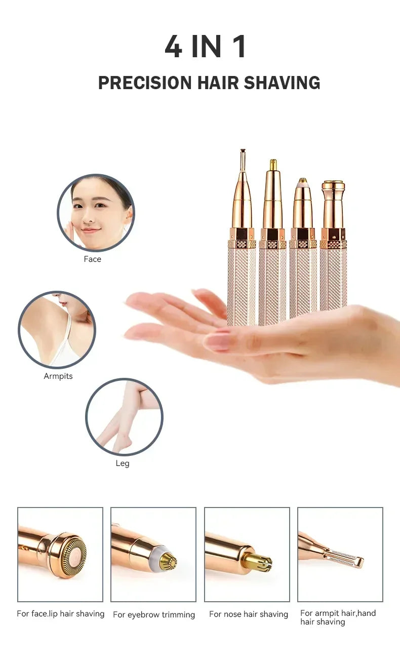 4 In1 Electric Full Body Epilator Facial Shaver for Women Painless Eyebrow Nose Leg Armpit Hair Epilator Bikini Trimmer Portable