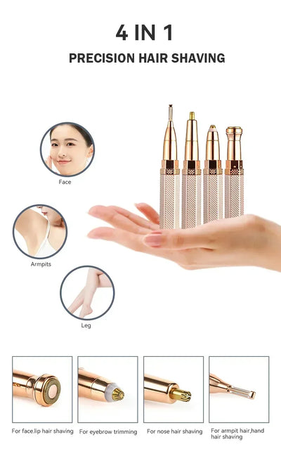 4 In1 Electric Full Body Epilator Facial Shaver for Women Painless Eyebrow Nose Leg Armpit Hair Epilator Bikini Trimmer Portable