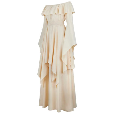 Renaissance Dress For Women Long Sleeves Medieval Off Shoulder Elastic High Waist Smocked Dress Elegant Evening Gown Plus Size