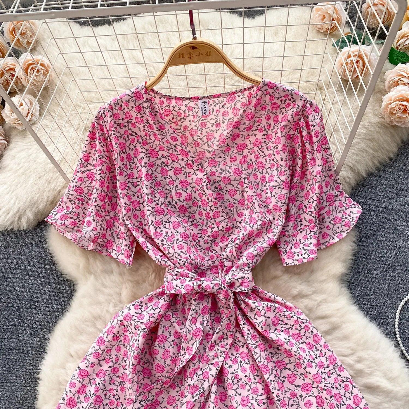 French Chic Dress Beach Style Floral Print Dresses Female V-Neck New Summer Ruffles A-Line Vestidos Women Clothes