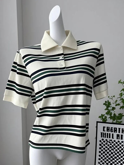 Hirsionsan Polo Neck T Shirt Women Soft Chic Tees 95% Cotton Jumper Clothes Loose Casual Pullover 2025 Summer New Crop Tops