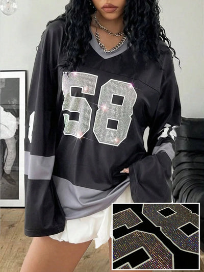 Sporty Activewear Number Printed T Shirt Casual Loose O-Neck Short Sleeve Tees Women 2025 Summer Fashion Streetwear Lady
