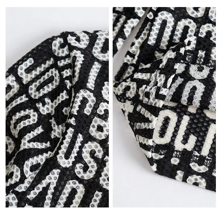 Printed Waffle Mesh T-shirts For Women New Autumn Slim-fit Base Half High Neck Strech Basic Tops Female