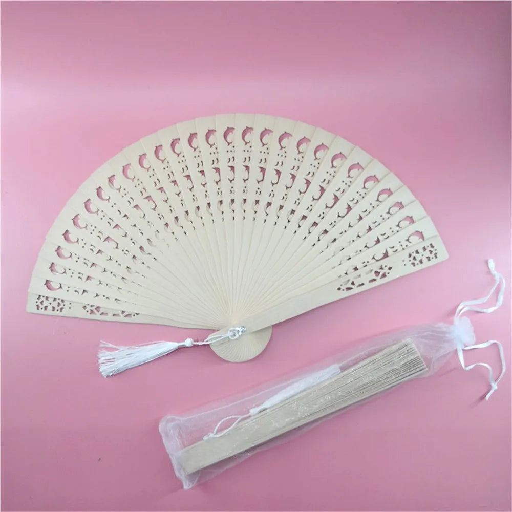 Folding Hand Fans Fashionable Engraved Women Elegant Wood Gifts Fan With Bags Tassels Wedding Mariage Festival Party Dance Props