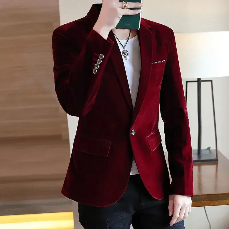 Business Male Blazer Short Coat Men's Suit Jackets Cropped Dress Blue Clothing New in Casual Fashion 2024 High Quality Original