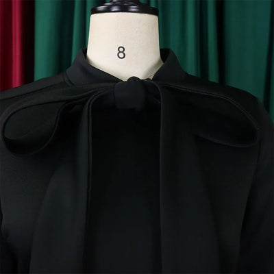 Elegant Dresses for Women Bow Collar Full Sleeve High Waisted Pleated Mid Calf Luxury Birthday Party Dinner Vestidos Mujer Dress