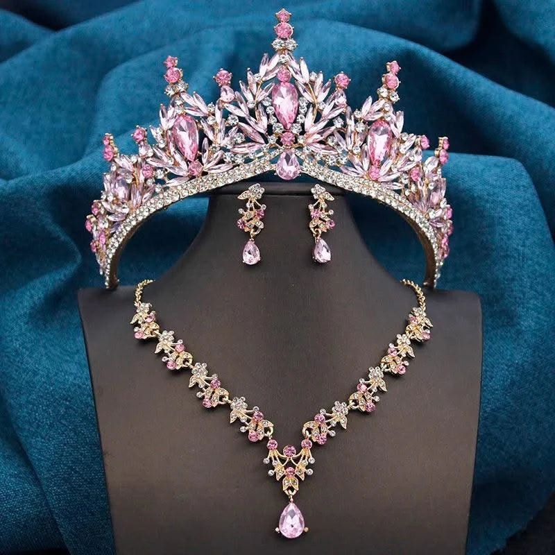Wedding Tiaras, Bridal Set Costume Accessories, Jewellery Sets for Women 3 Pcs Necklace, Earrings and Crown