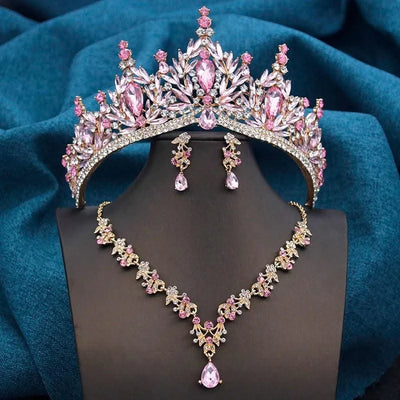 Wedding Tiaras, Bridal Set Costume Accessories, Jewellery Sets for Women 3 Pcs Necklace, Earrings and Crown