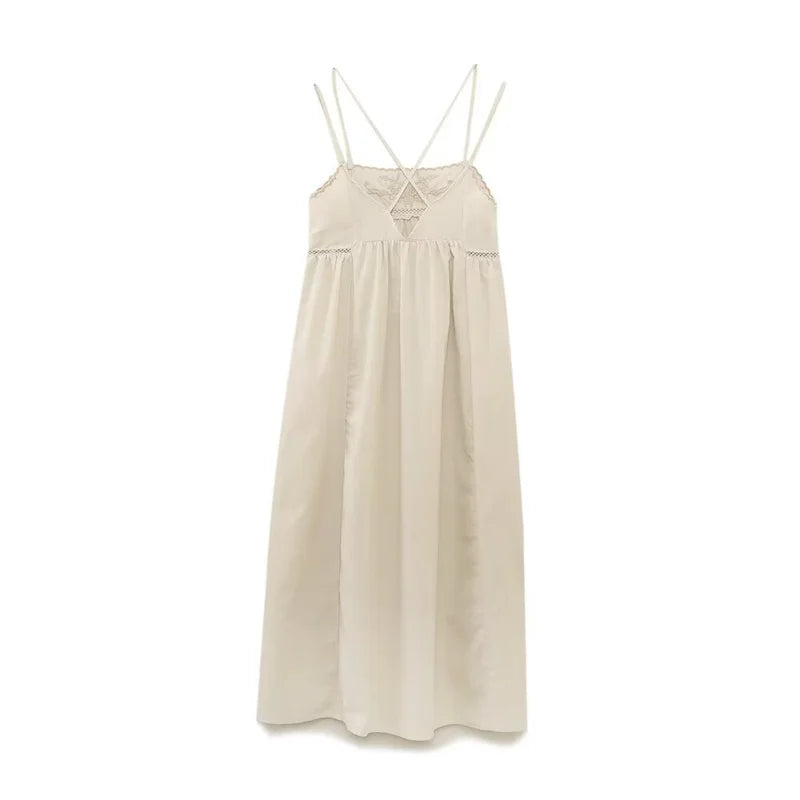 Women's Dresses New Summer 2025 Embroidered Decorative Midi Dress Sexy Suspenders Open Back Design Personality and fashion