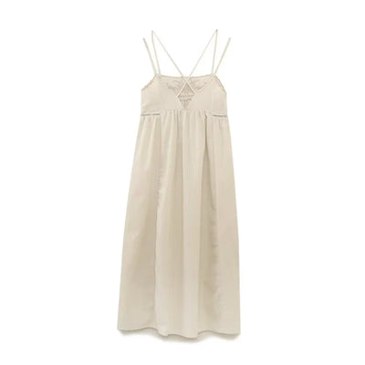 Women's Dresses New Summer 2025 Embroidered Decorative Midi Dress Sexy Suspenders Open Back Design Personality and fashion