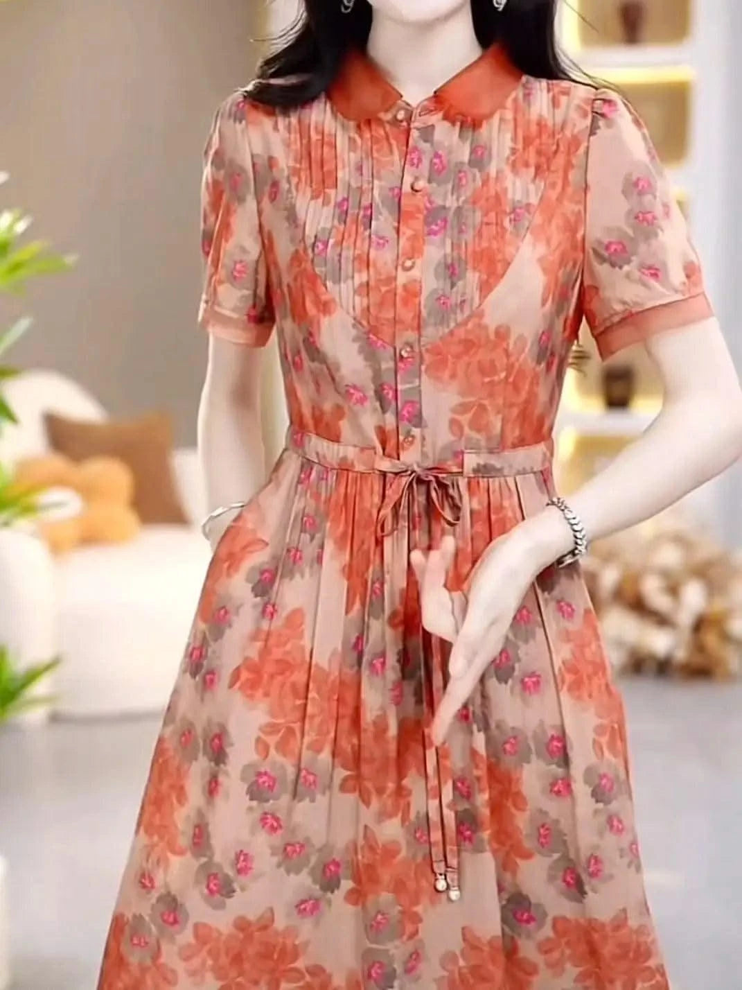 Floral Chiffon Dress for Women in Summer New Fashion Waist-hugging and High-end Temperament Long Skirt Covering Belly Over Knees