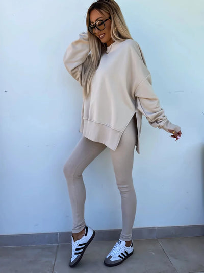 Lounge Sets for Women Two Piece Travel Outfits Sweatsuits Autumn Winter Fashion 2024 Trendy Loose Oversized Tee Tight Trousers